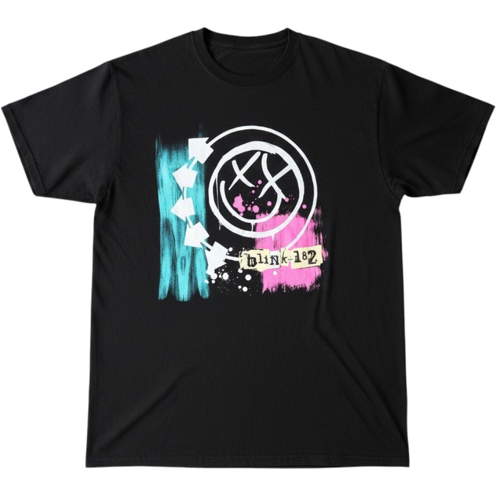 Blink-182 Graphic Tee XL Black Smiley Logo Brushstroke Pop Punk Emo